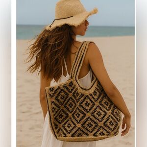 Free People Jute Straw Woven Tote Beach Bag